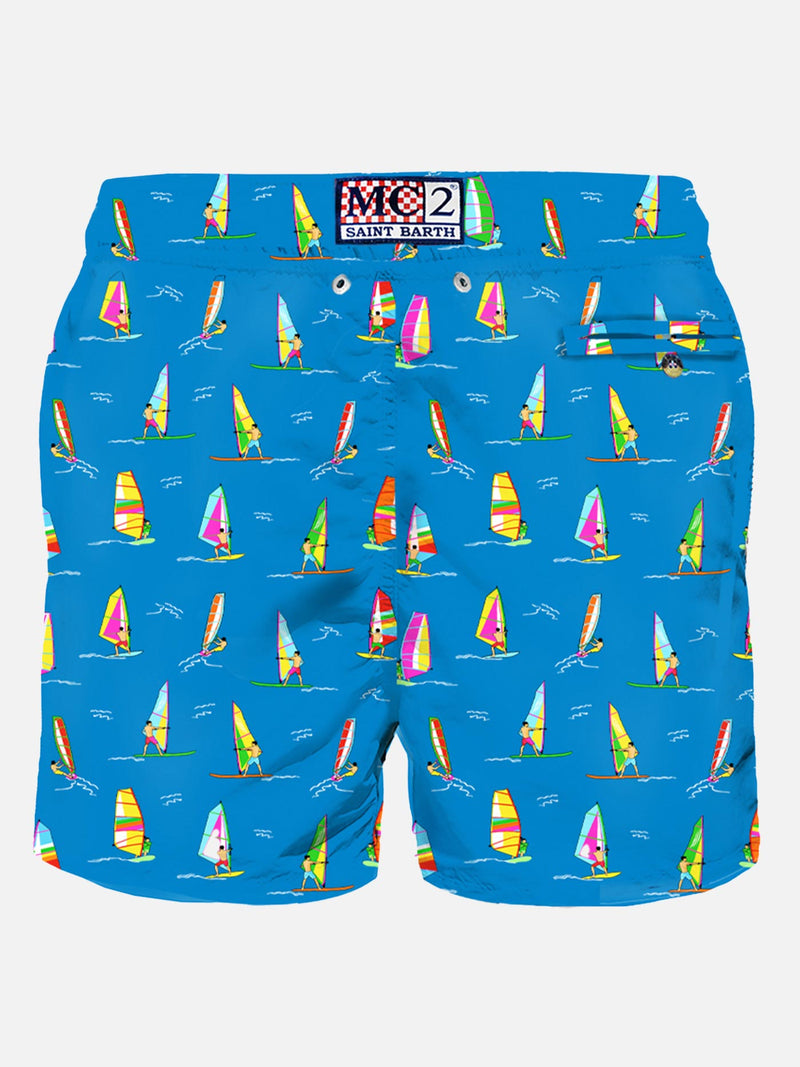 Herren-Badeshorts aus leichtem Stoff mit Windsurf-Print