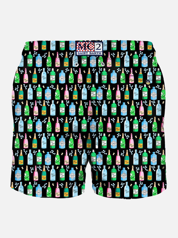 Man light fabric swim shorts with bollicine print