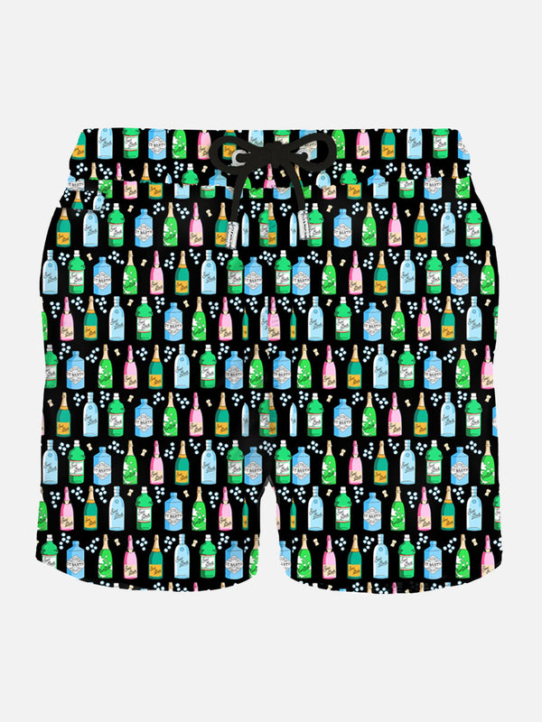 Man light fabric swim shorts with bollicine print