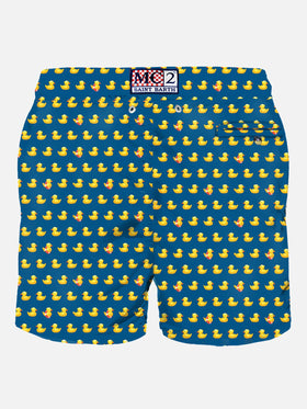 Man light fabric swim shorts with ducky print