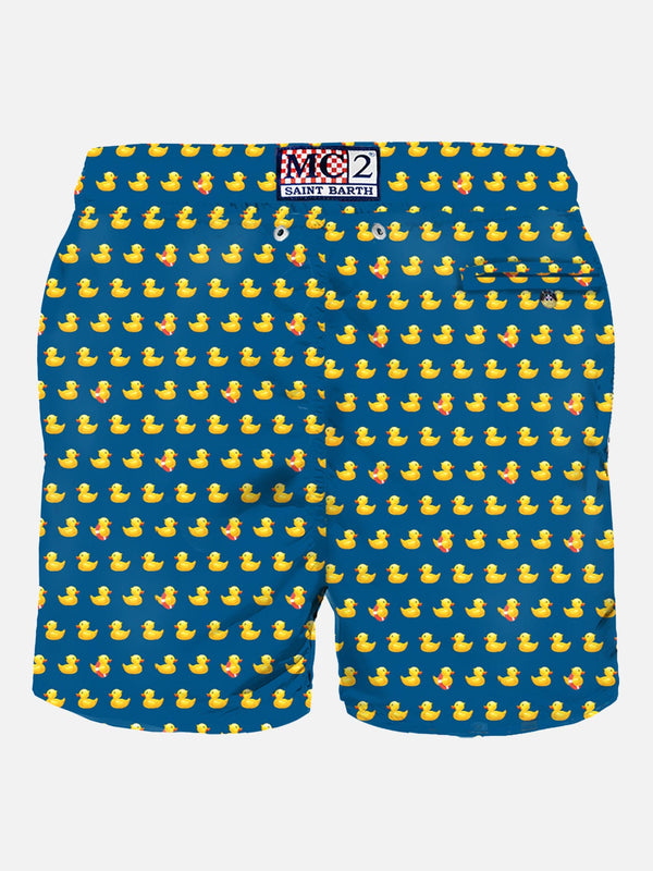 Man light fabric swim shorts with ducky print