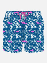 Man light fabric swim shorts with fish and sharks print