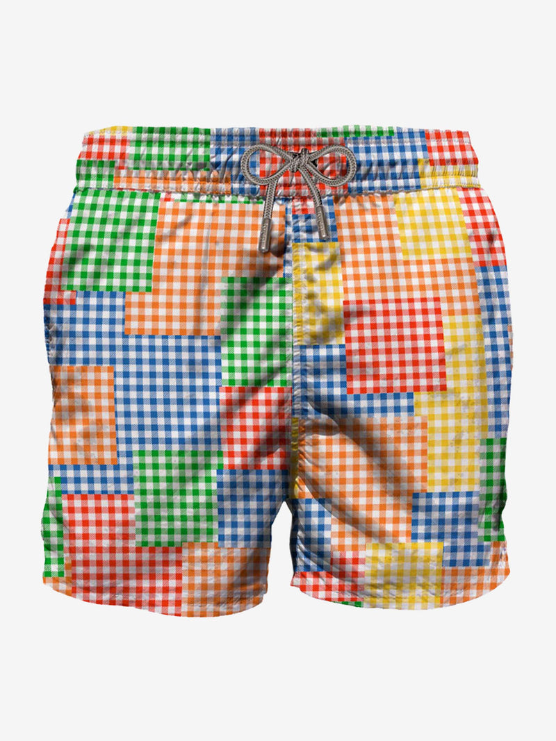 Mehrfarbige Herren-Badeshorts mit Gingham-Karomuster