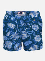 Herren-Badeshorts mit blauem Blumendruck