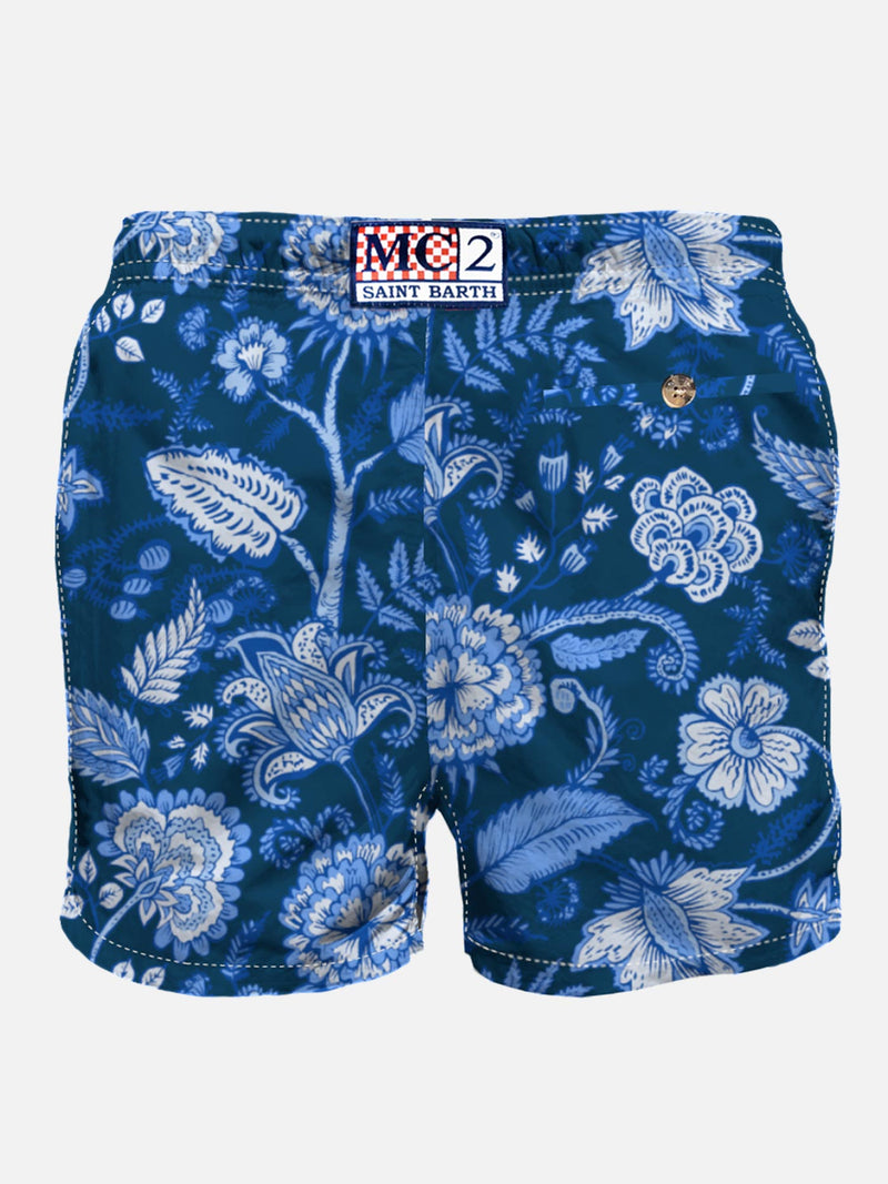 Herren-Badeshorts mit blauem Blumendruck