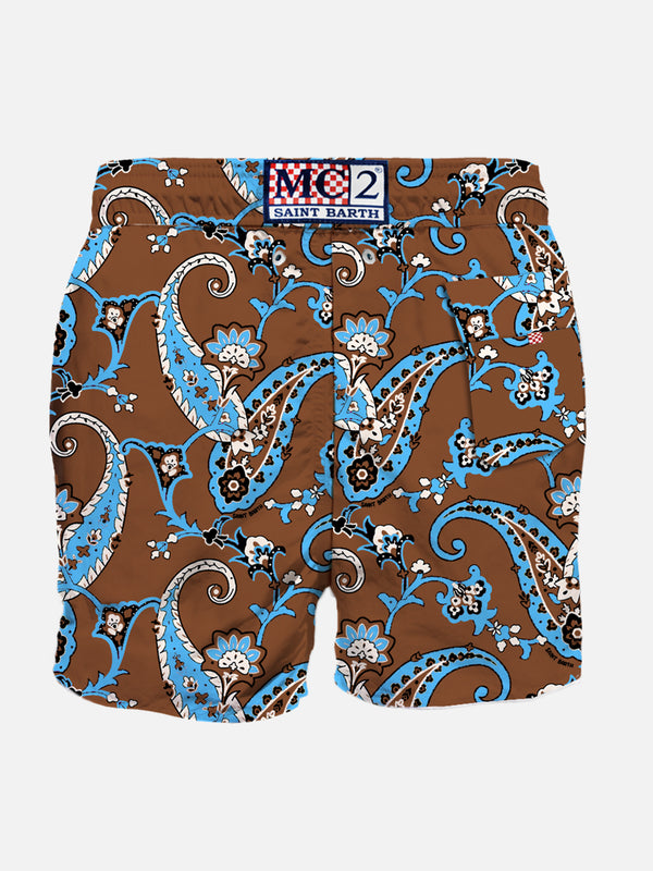 Herren-Badeshorts aus Leinen mit Paisley-Print