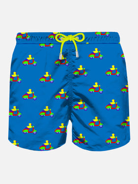 Herren-Badeshorts aus leichtem Stoff mit Reiter-Enten-Aufdruck | MARCO LODOLA ART SONDERAUSGABE