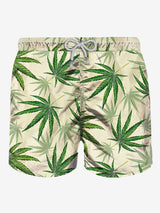 Green Leaves all over print swim shorts