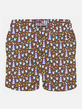 Man light fabric swim shorts with tequila print