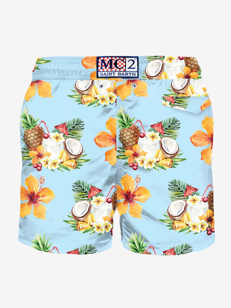 Light fabric man swim shorts coconut and pineapple print