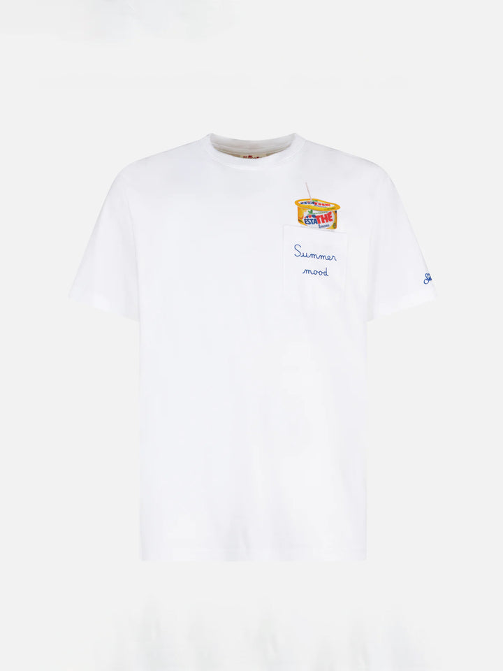 Man cotton t-shirt with Estathé summer mood print and embroidery | Estathé® Special Edition - MC2 Saint Barth