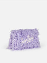 Lilac furry Mildred pochette with Saint Barth embroidery