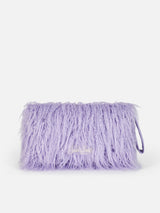 Lilac furry Mildred pochette with Saint Barth embroidery