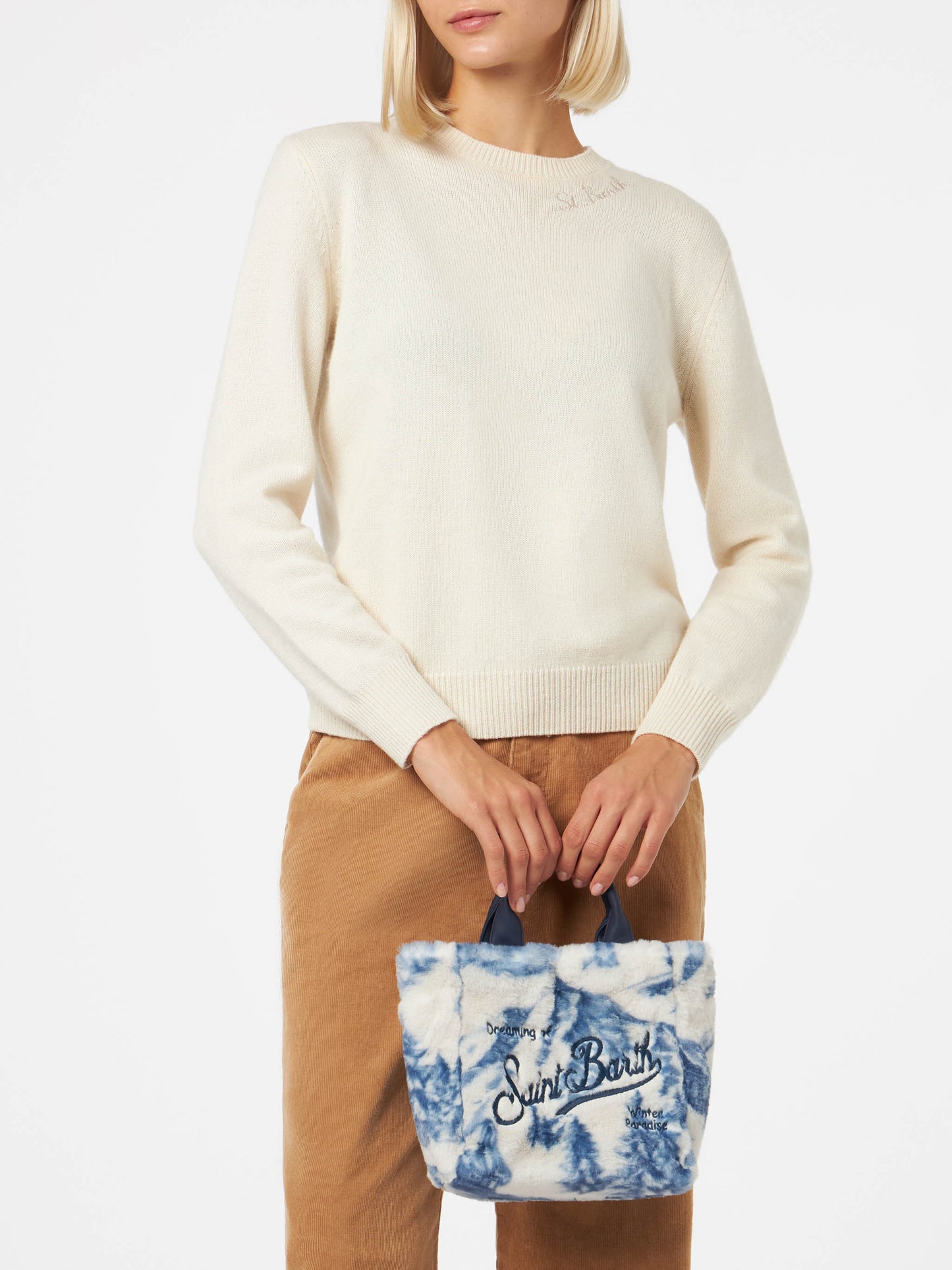Pelzweiche Mini-Kosmetiktasche mit Toile-de-Jouy-Print