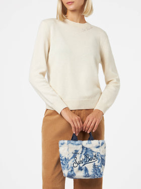 Pelzweiche Mini-Kosmetiktasche mit Toile-de-Jouy-Print