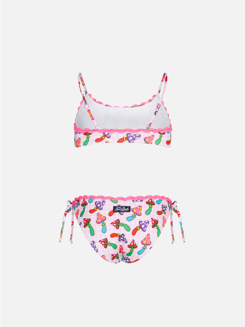 Girl bralette bikini with mushrooms print