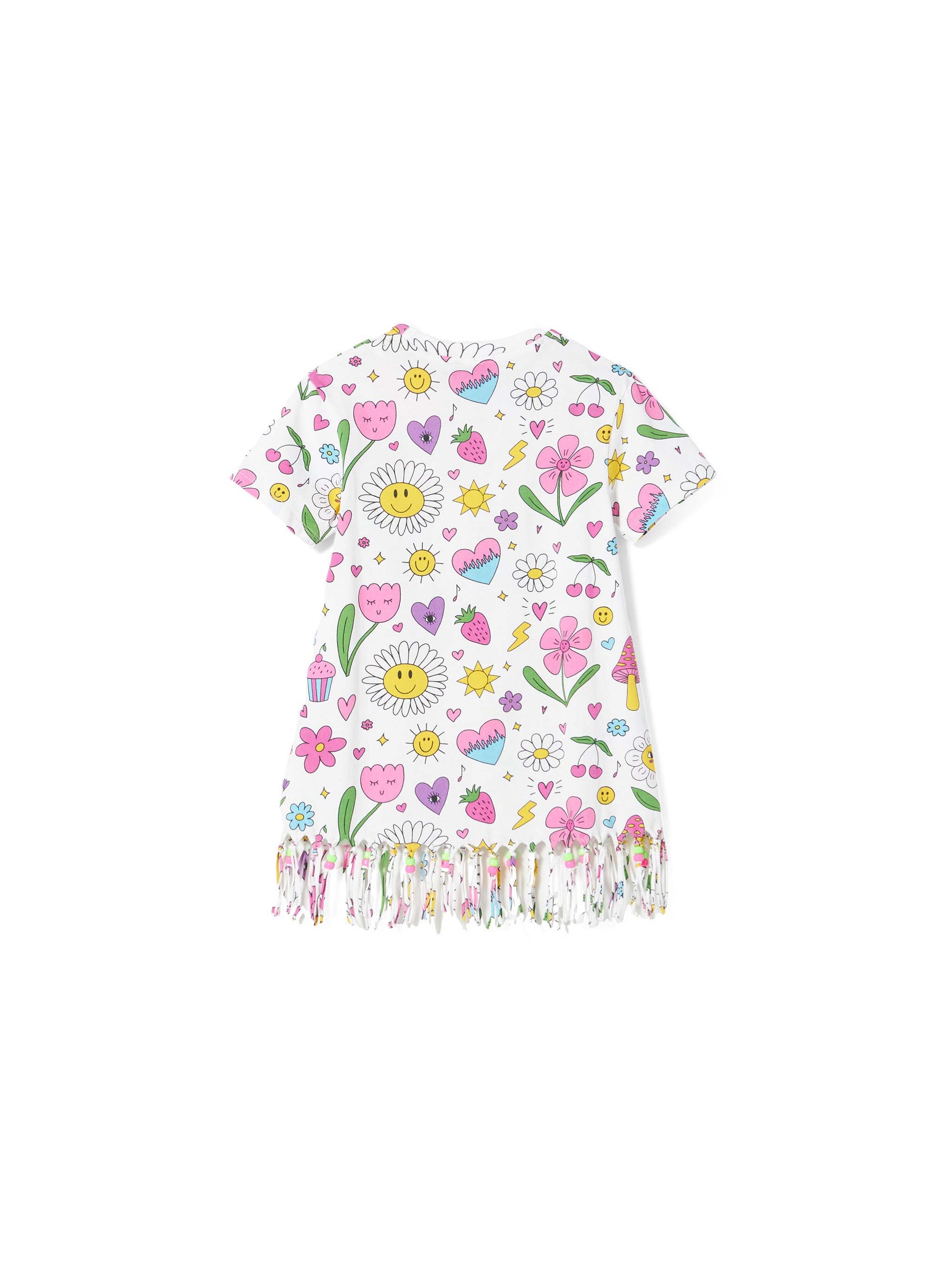 Girl white cotton dress with print and charms - MC2 Saint Barth