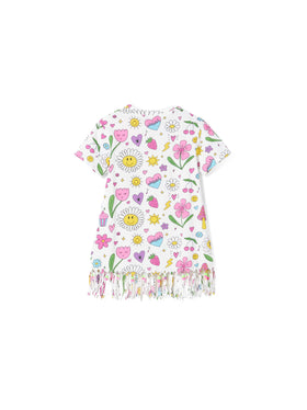 Girl white cotton dress with print and charms - MC2 Saint Barth
