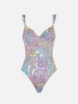 Paisley ruffled one-piece swimsuit