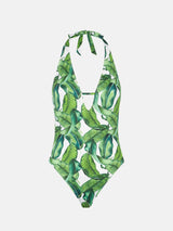 Banana leaves print one piece swimsuit