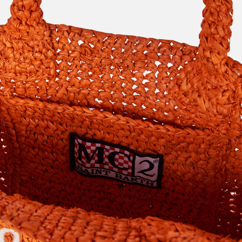 Mini Vanity orange raffia bag with front embroidery