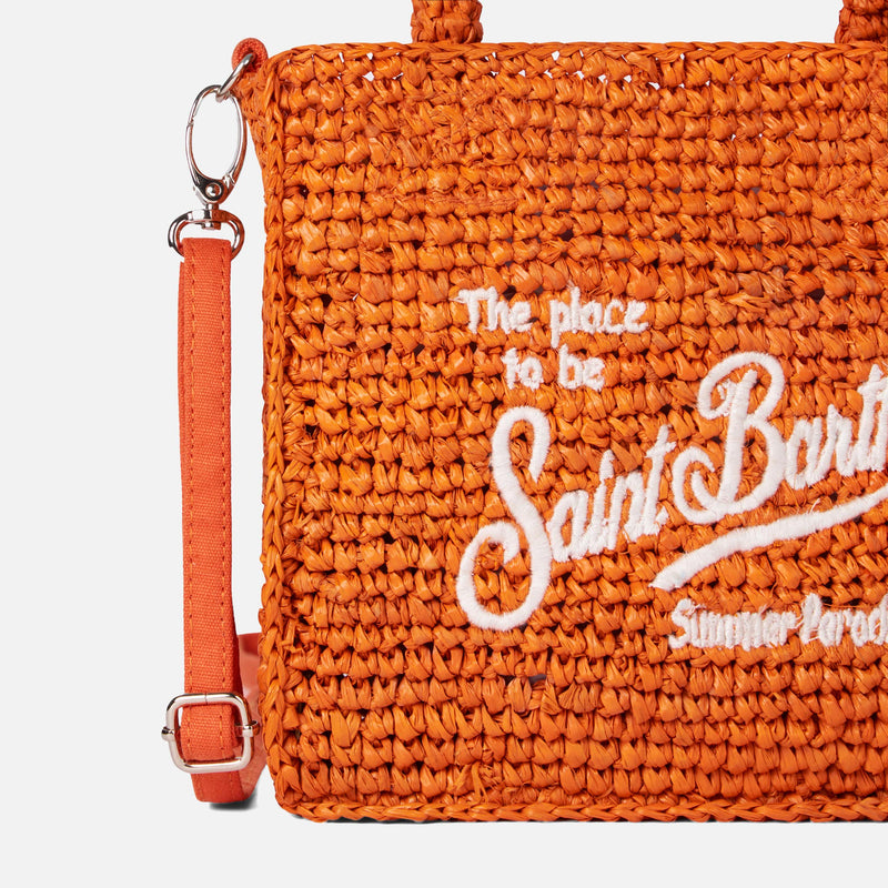 Mini Vanity orange raffia bag with front embroidery