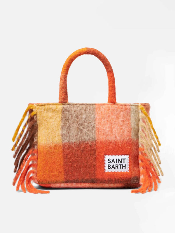 Borsa a mano Colette con check multicolor e frange