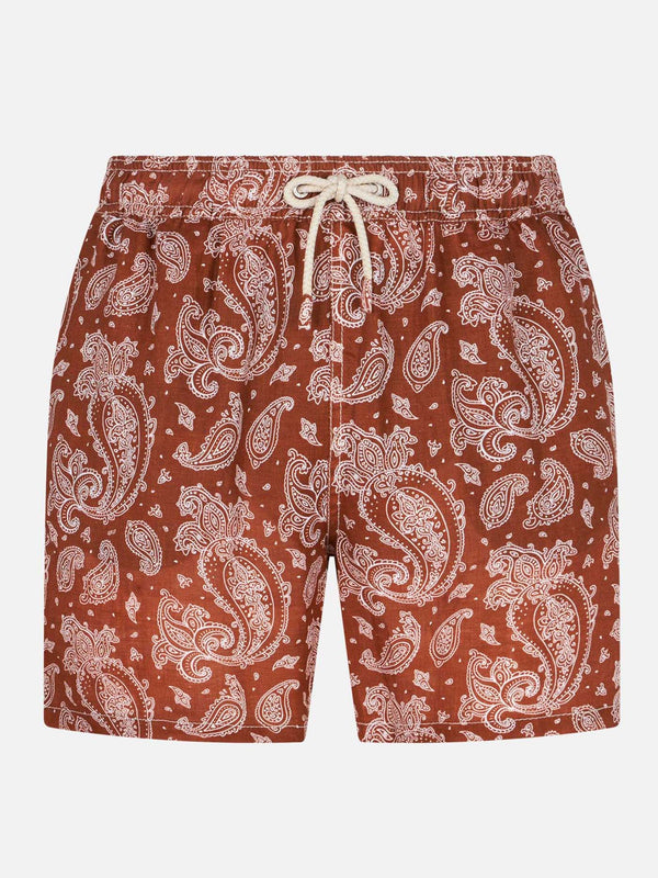 Herren-Badeshorts aus Leinen mit Paisley-Print