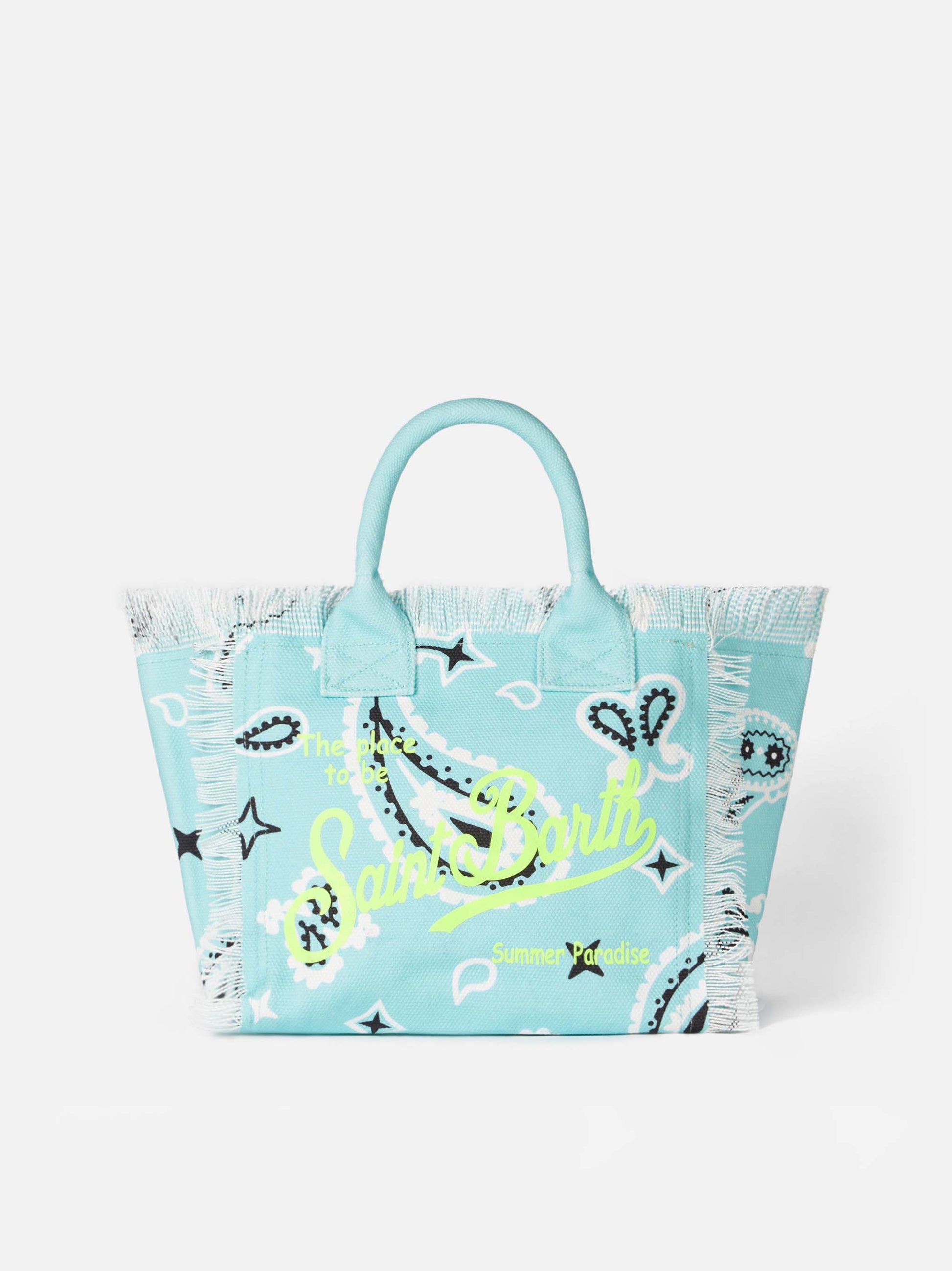 Colette water green cotton canvas handbag with bandanna print - MC2 Saint Barth