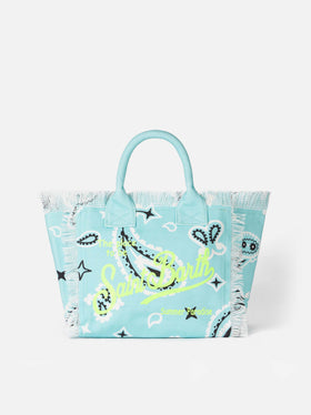 Colette water green cotton canvas handbag with bandanna print - MC2 Saint Barth