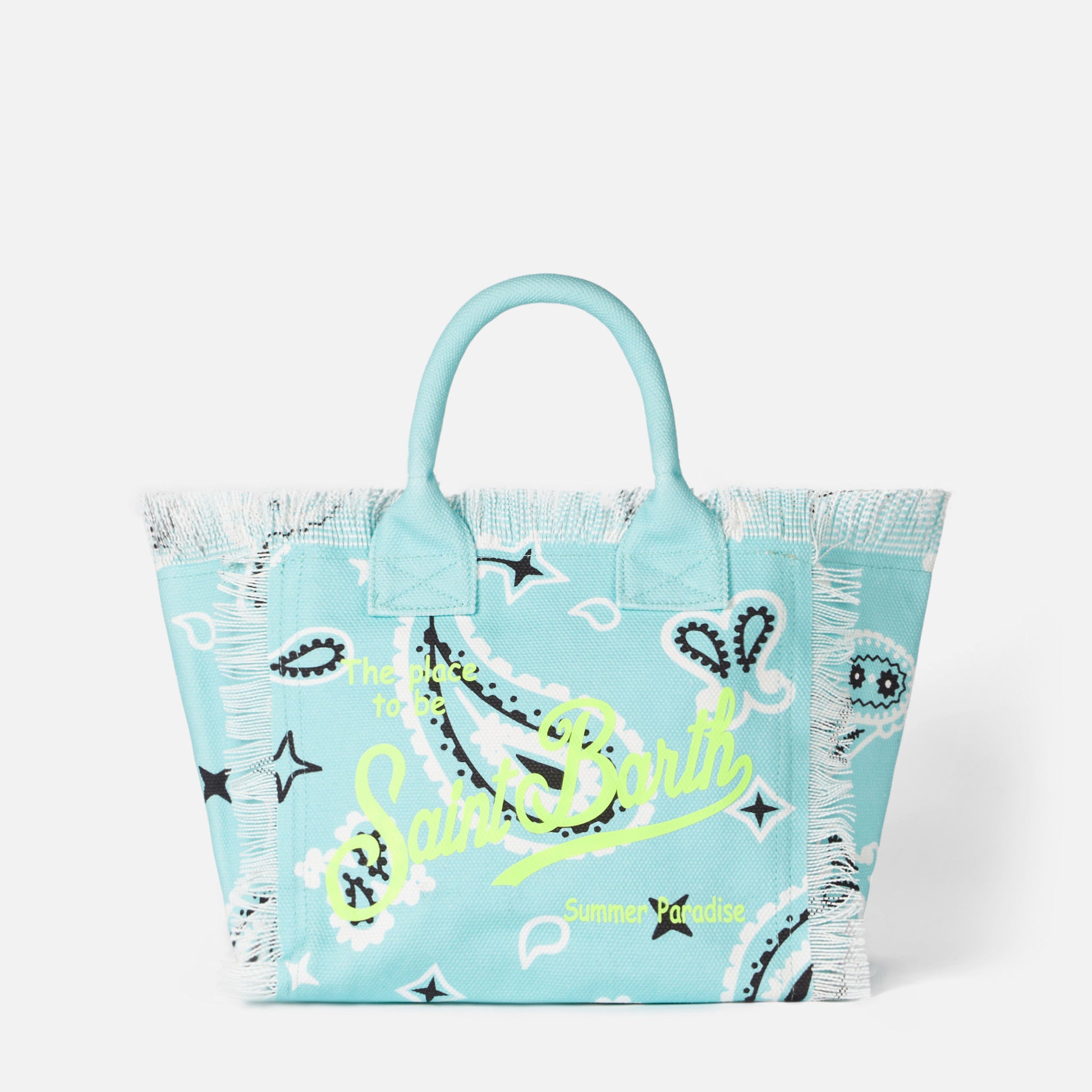 Colette water green cotton canvas handbag with bandanna print - MC2 Saint Barth