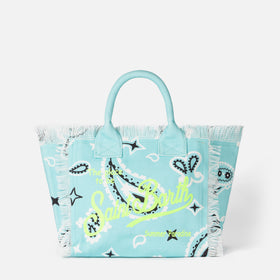 Colette water green cotton canvas handbag with bandanna print - MC2 Saint Barth