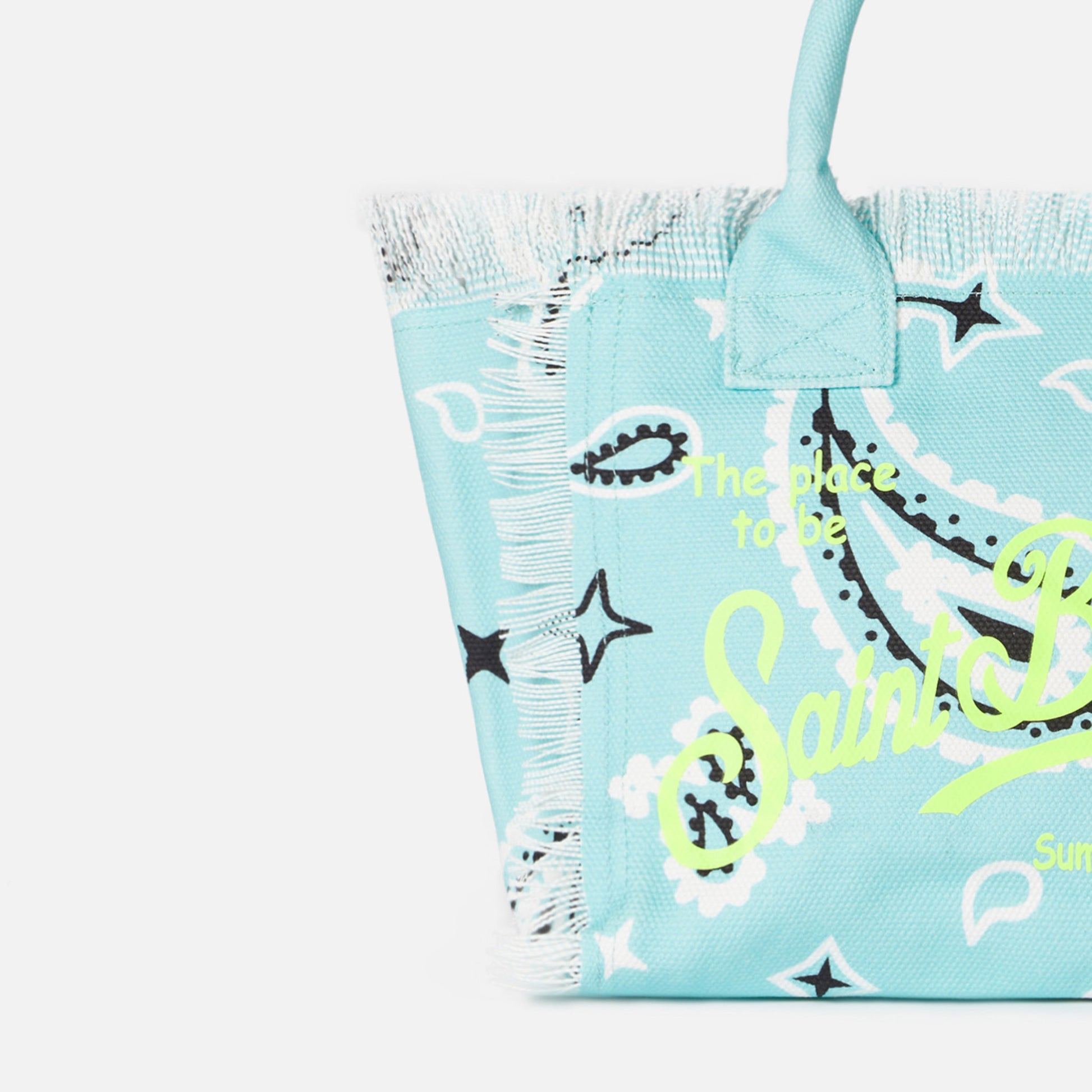 Colette water green cotton canvas handbag with bandanna print - MC2 Saint Barth