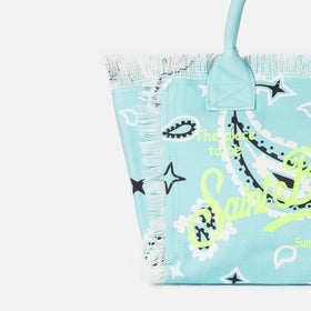 Colette water green cotton canvas handbag with bandanna print - MC2 Saint Barth