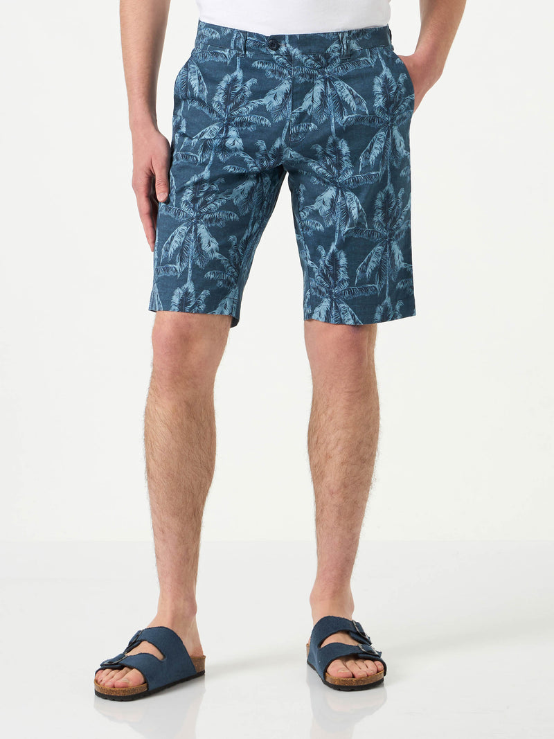 Man cotton bermuda with palm print