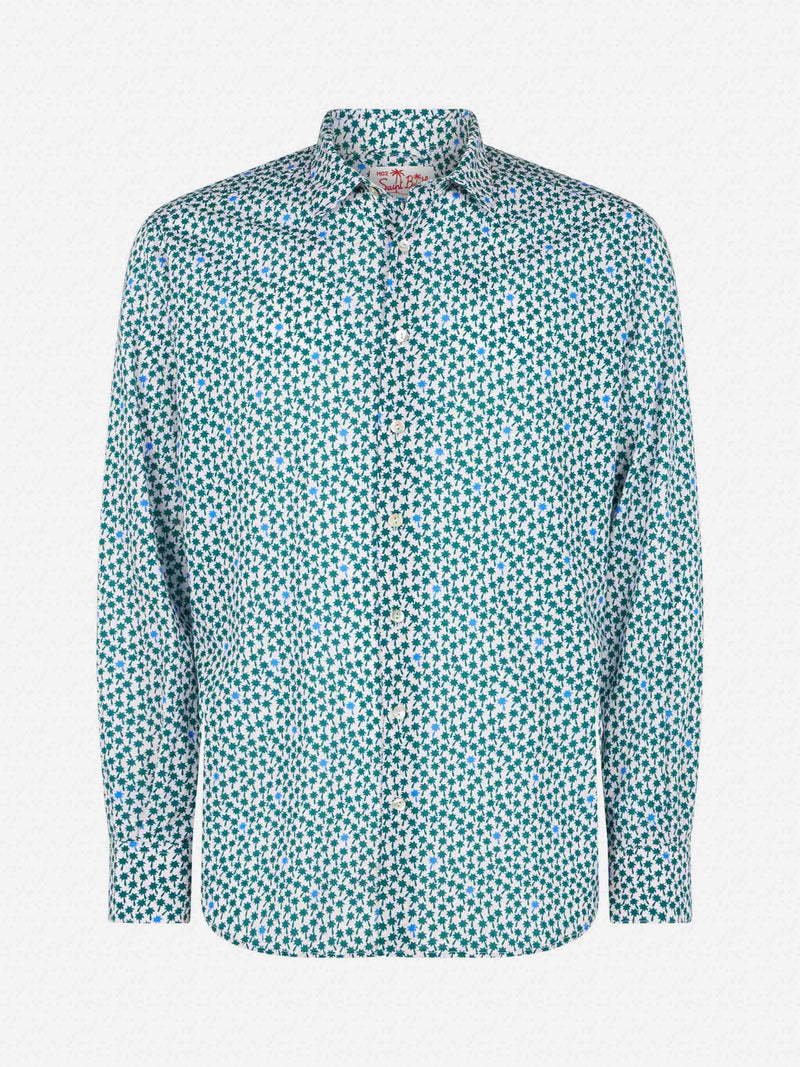 Man muslin cotton Sikelia shirt with palms print