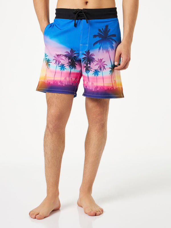 Man comfort and stretch surf shorts with palm print