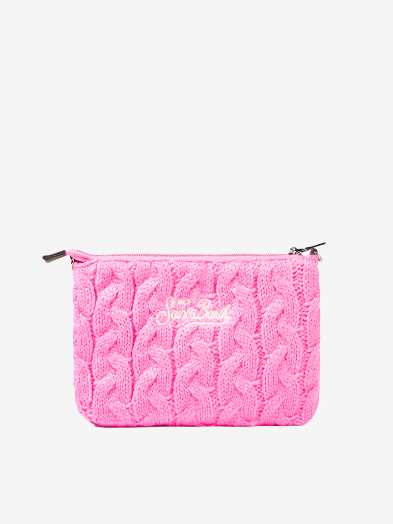 Parisienne cross-body pouch bag with pink braided pattern