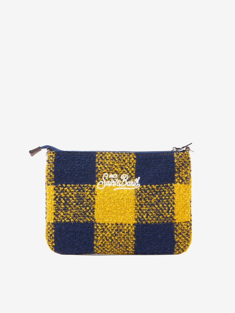 Parisienne wooly cross-body pouch bag with yellow check pattern