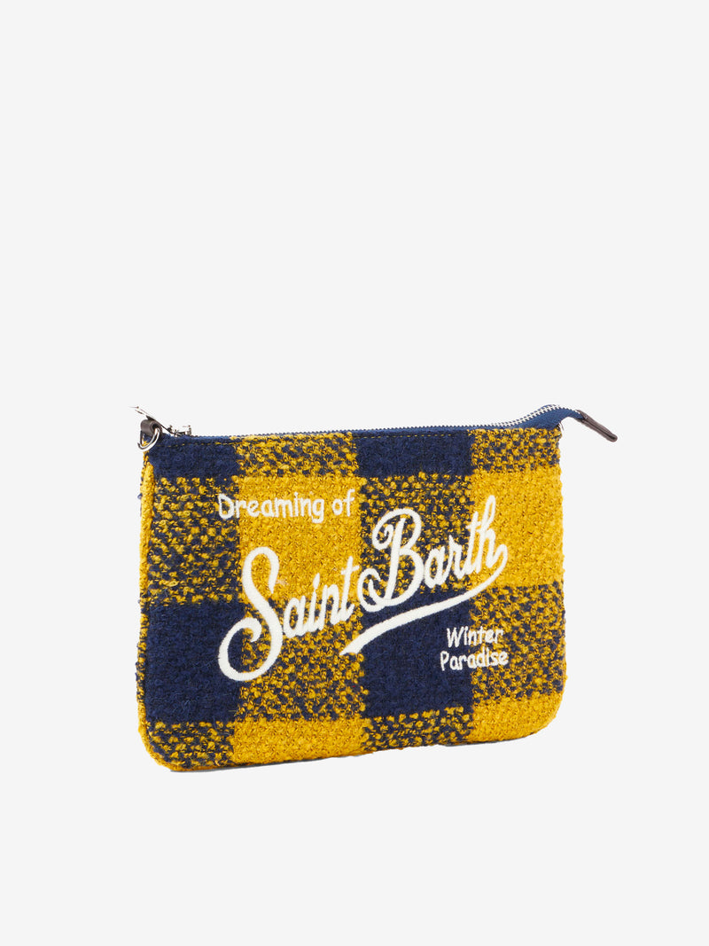 Parisienne wooly cross-body pouch bag with yellow check pattern