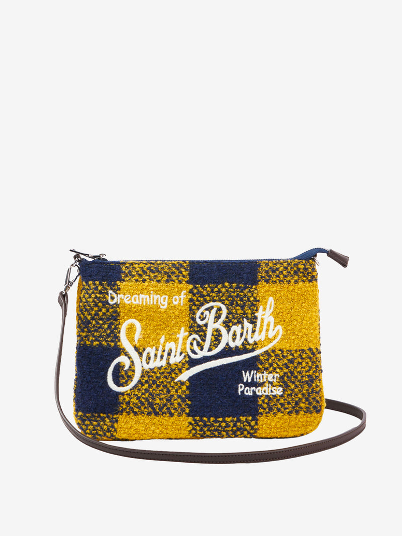 Parisienne wooly cross-body pouch bag with yellow check pattern