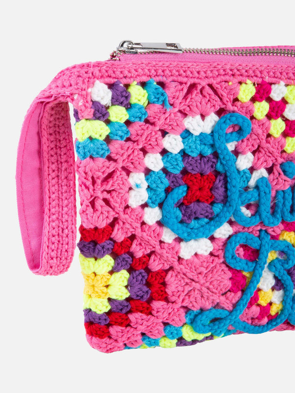 Parisienne pink crochet pouch bag with Saint Barth embroidery