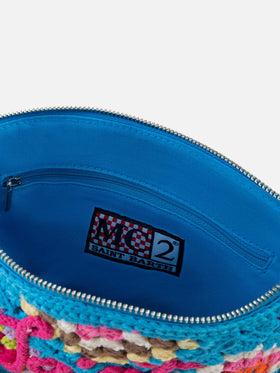 Parisienne light blue crochet pouch bag with Saint Barth embroidery - MC2 Saint Barth