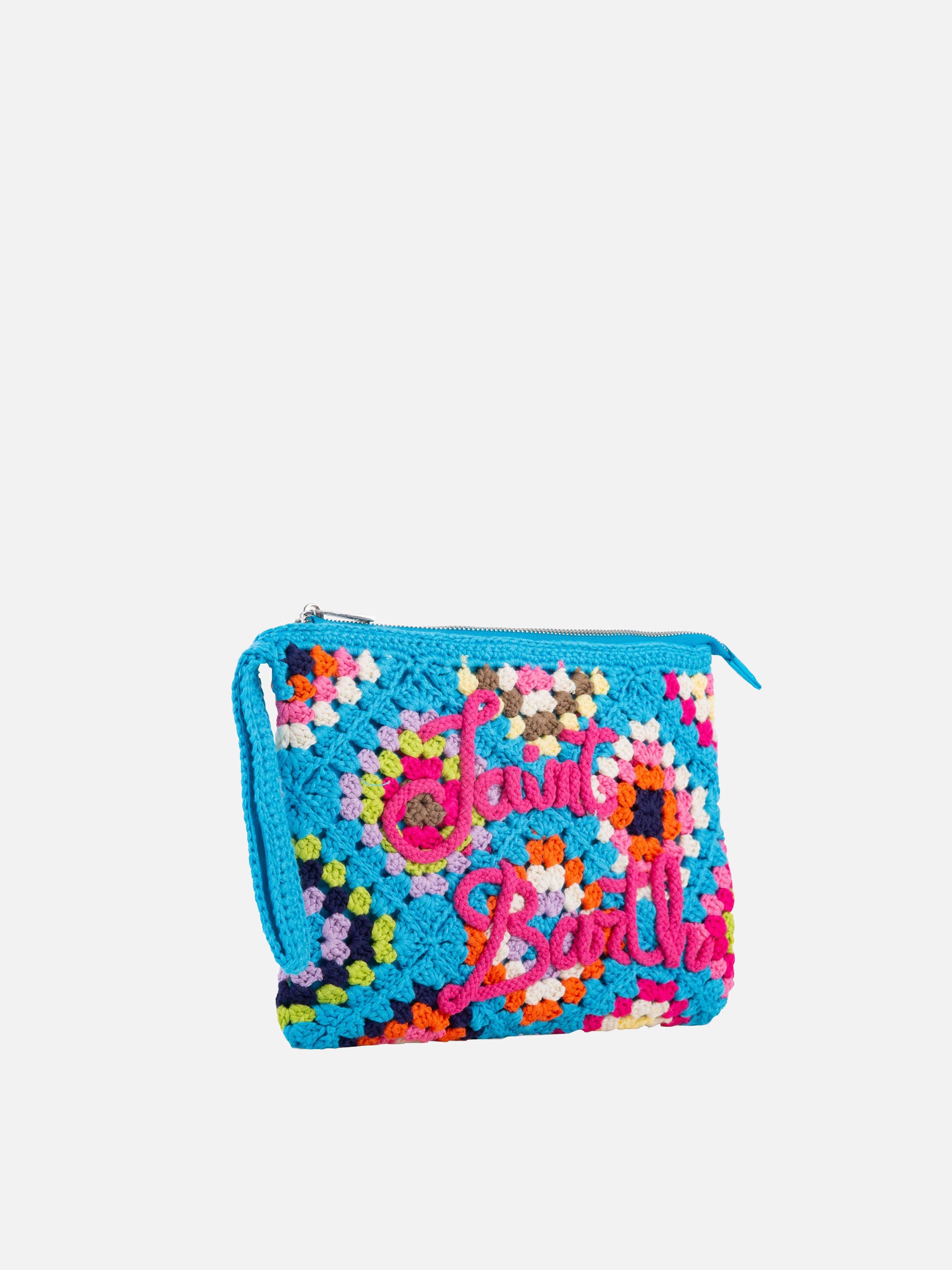 Parisienne light blue crochet pouch bag with Saint Barth embroidery - MC2 Saint Barth