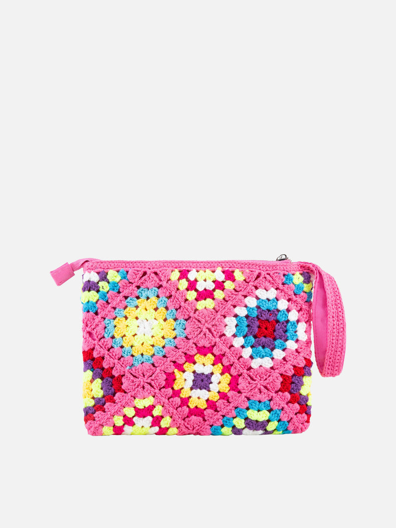 Pouch Parisienne rosa crochet con ricamo Saint Barth