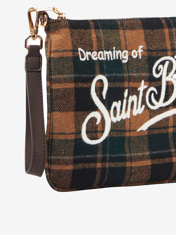 Parisienne cross-body pouch bag with green tartan pattern