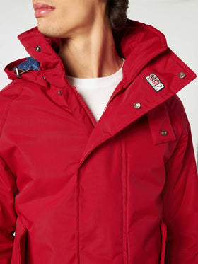 Rote Parkajacke für Herren mit Kapuze Voyager