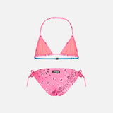 Girl triangle bikini with fluo pink bandanna print