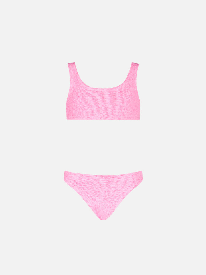 Girl crinkle pink bralette bikini