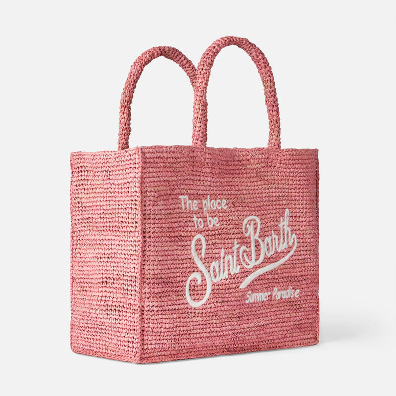 Vanity-Rosa-Basttasche mit Saint-Barth-Stickerei